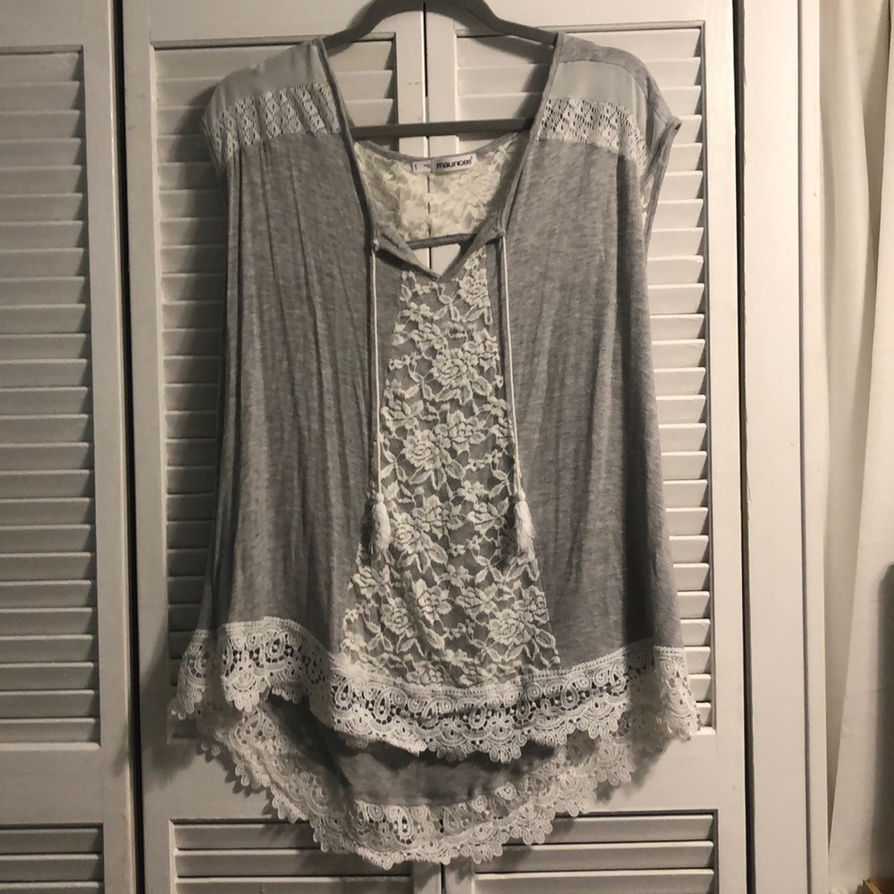 Maurices Grey Lace Top with Tassels